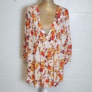 Terra & Sky Lightweight Colorful V-Neck Flowy Tunic Top Shirt Cover-up